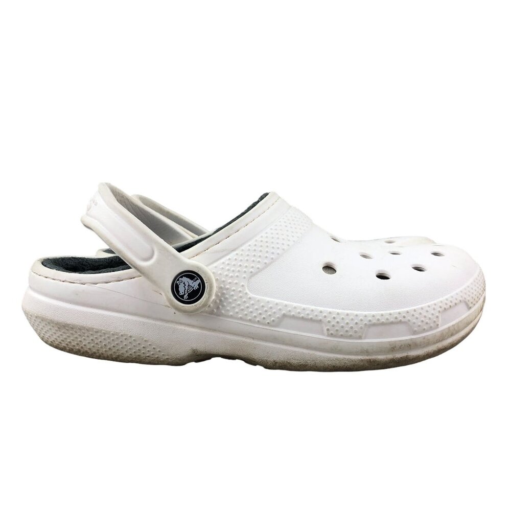 Crocs Unisex Size 5M 7W Classic Lined White Closed Toe Pivoting Heel Strap Clogs